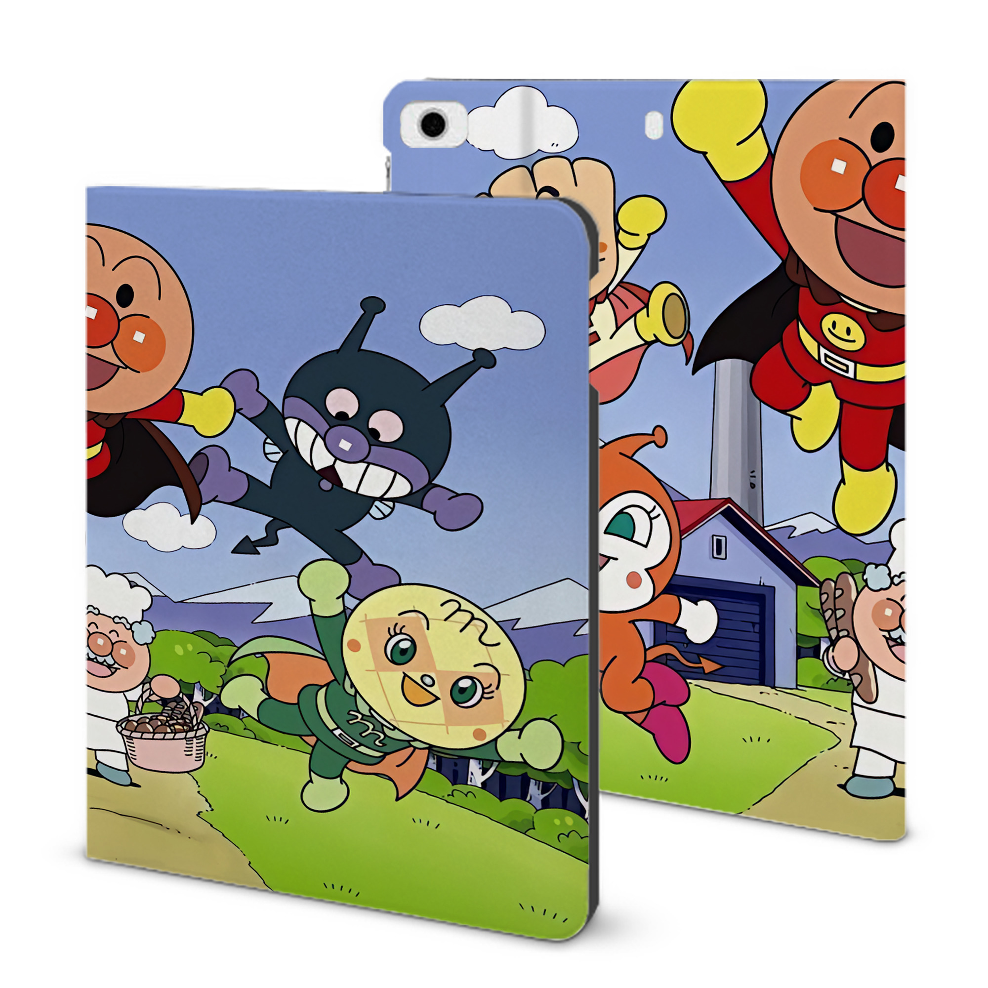 （画像用） アンパンマン Anpanman IPad ケース ブック型 PUレザー TPU 耐衝撃 軽量 薄型 ペン収納なし 全面保護 IPad 各モデル対応